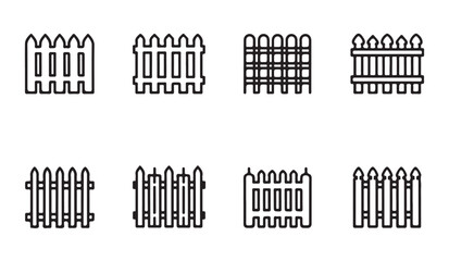 Obraz premium Collection of linear icons showing various decorative garden fence styles and patterns.