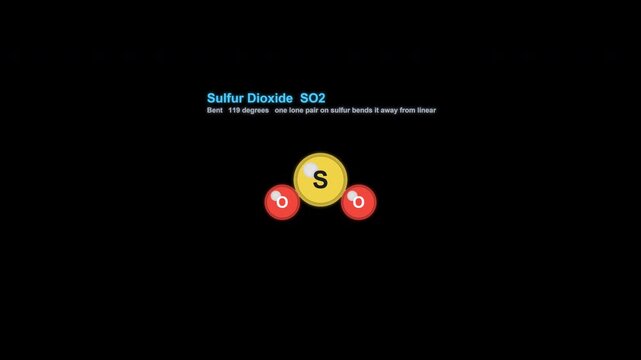 Sulfur Dioxide SO2 Ball And Stick Model Animation Labeled Alpha Channel 4K