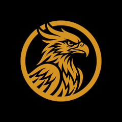 Fototapeta premium Detailed golden phoenix bird head in circular emblem