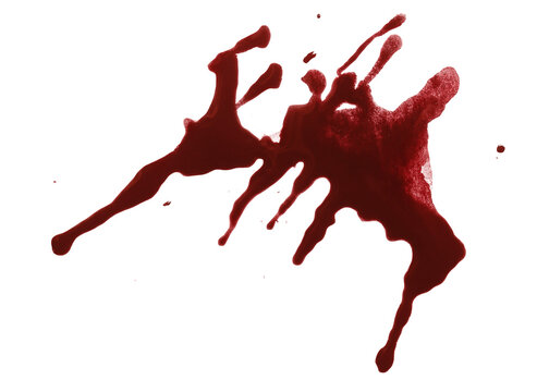 Bloody splash trace with dripping marks, isolated on transparent cutout background