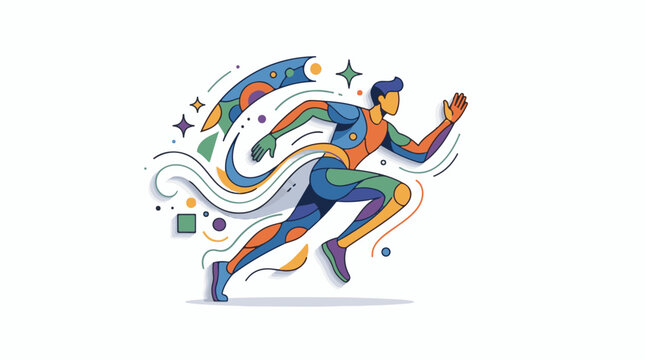 Dynamic abstract art of a runner in vibrant geometric style