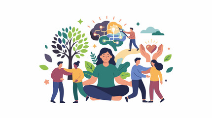Fototapeta premium Diverse people support meditation brain health and a caring heart