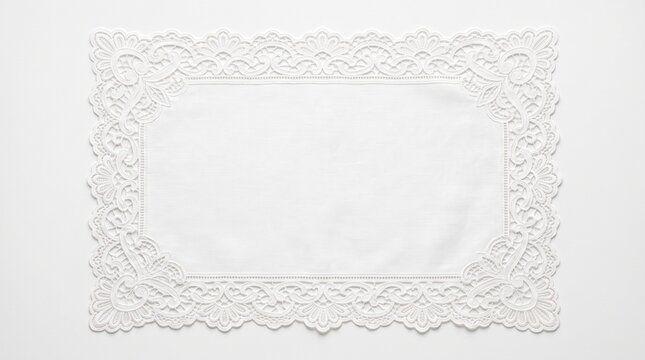 Elegant white lace border frame with floral pattern on a simple surface