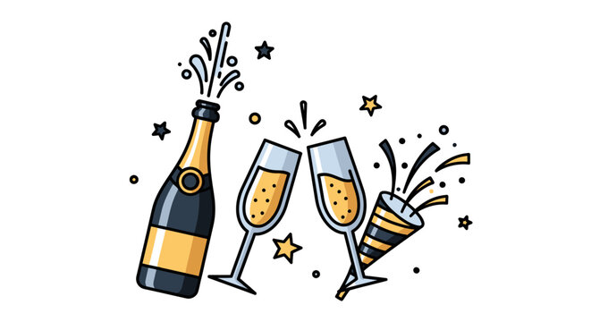Champagne bottle and glasses celebration.