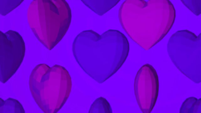 Abstract low poly purple hearts background texture full frame backdrop.