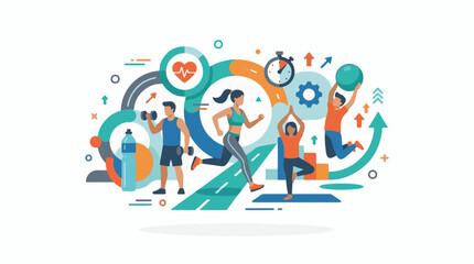 Fototapeta premium Dynamic illustration of diverse people engaged in various fitness activities (2)