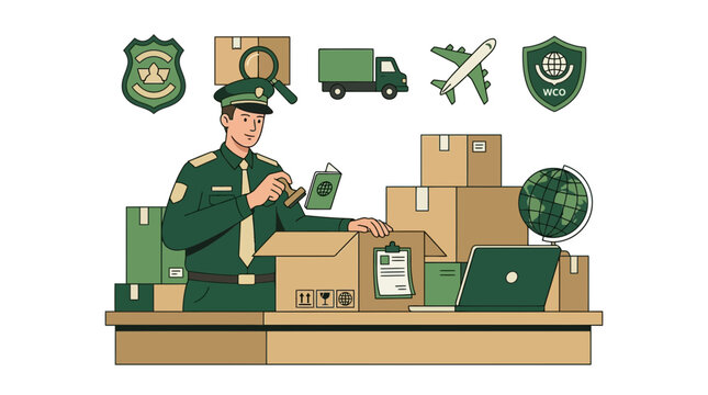 Customs Officer Inspecting Package at Border Control