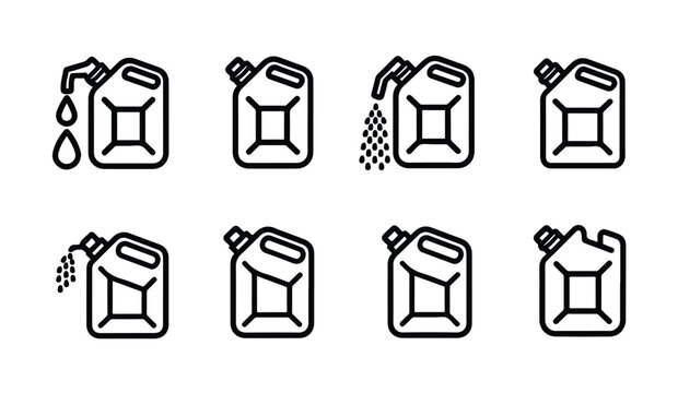 Jerrycan line icons set for fuel storage gasoline container and oil transportation symbols.