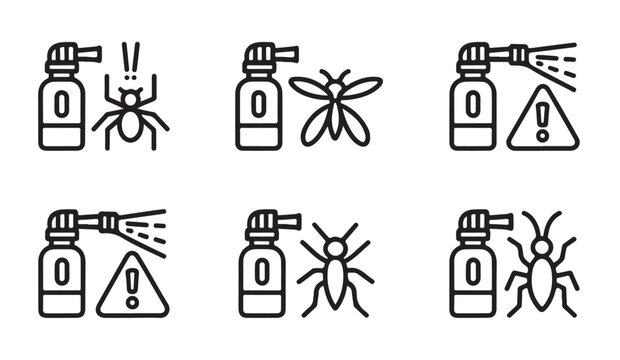 Pest control icon set, vector simple black and white pest and insecticide signs.