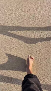 POV Walking on Sandy Beach, Long Shadows, Mindful Slow Living Moment