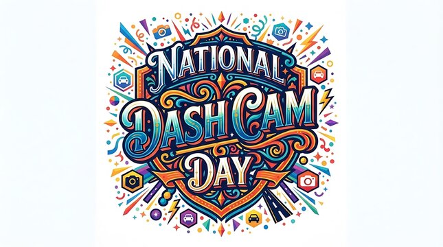 National dash cam day festive typography design isolated on white background