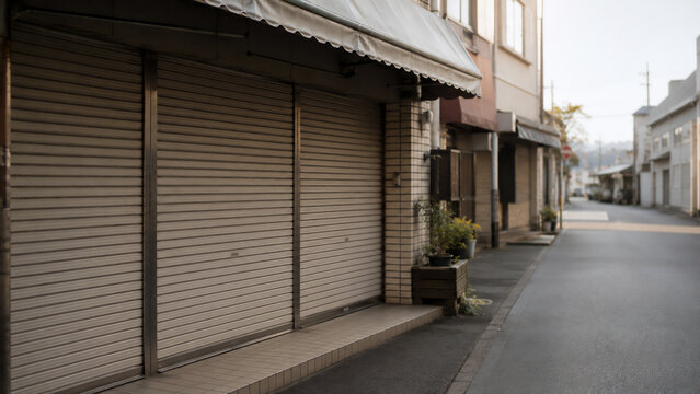 A neatly folded traditional shop curtain resting on a wooden counter - closing a long-established japanese shop and succession concept banner with copy space