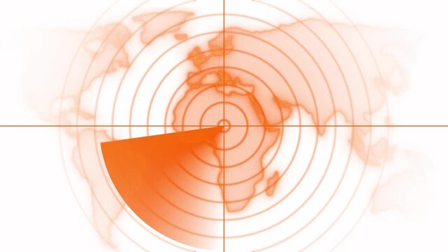 World map radar screen. Radar display showing enemy position. Navigation radar display. 4k animation video 