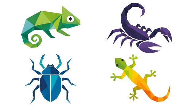 Collection of Geometric Low Poly Animal Logos Vector Illustration.