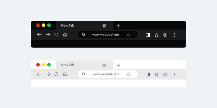 Modern Dark and Light Browser Toolbar Mockup Set Isolated on White Background