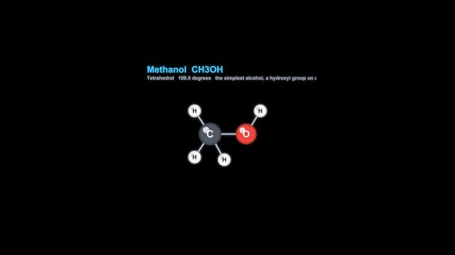 Methanol CH3OH Ball And Stick Model Animation Labeled Alpha Channel 4K