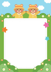 Fototapeta premium Cute Bear Kindergarten Photo Frame Template for Preschool Welcome, Newsletter and Graduation Ceremony