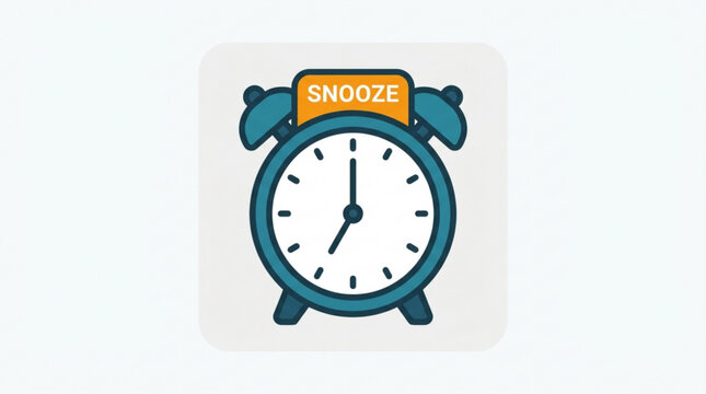 Brightly illustrated alarm clock with snooze button for relaxed morning routine concept with rendered cheerful blue orange color scheme against clean white background