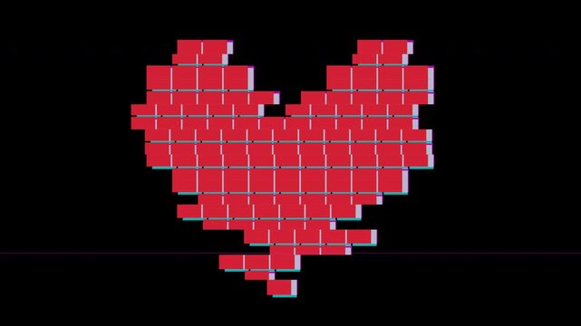 8-Bit Pixel Heart with Severe Digital Glitch and Distortion