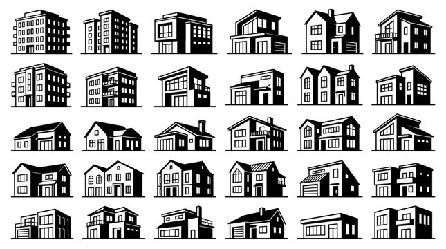 Grid of small residential and commercial building icons.