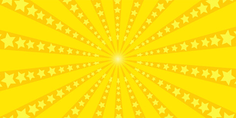Yellow comic background with sun burst and dot halftone © Hosinah