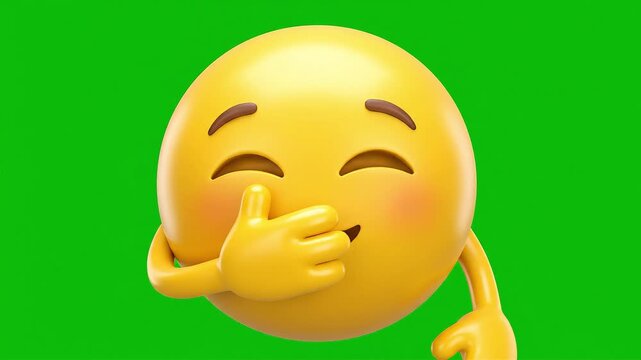 Funny Laughing Emoji Covering Mouth Green Background