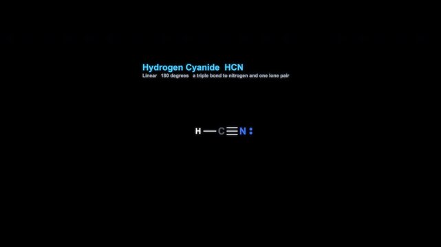 Hydrogen Cyanide HCN Lewis Structure Animation Labeled Alpha Channel 4K