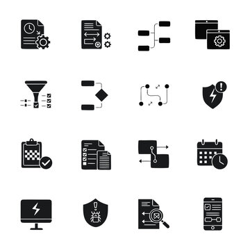 Flat business process icon set, silhouette style