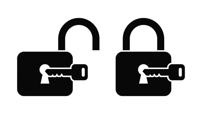 Minimalist Padlock Key Security Access Icon Set