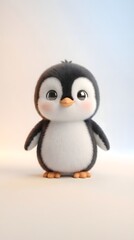 Obraz premium Cute Baby Penguin Character with Big Eyes on Soft Pastel Background for Nursery Design, Children's Products, Winter Themes and Friendly Mascot Concepts