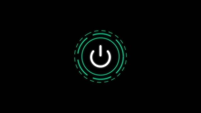 Glowing power button icon featuring circular digital rings and smooth pulsing motion for a modern high tech interface video clip