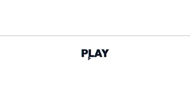 Play word typography featuring a triangular button icon in this minimalist black and white digital motion video animation clip