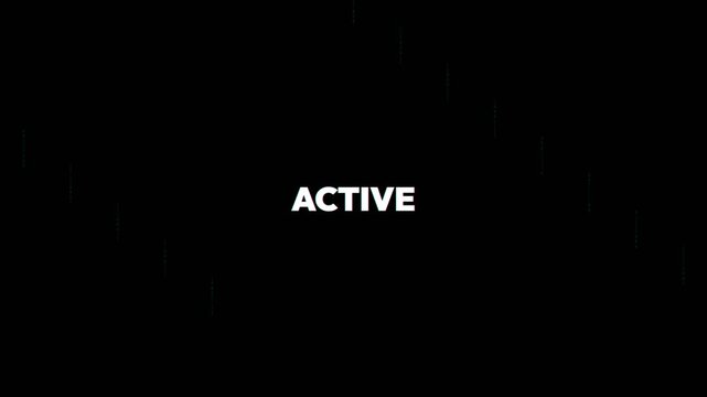 Active bold white typography glows with glitch effects on a dark background in this professional digital motion animation video clip