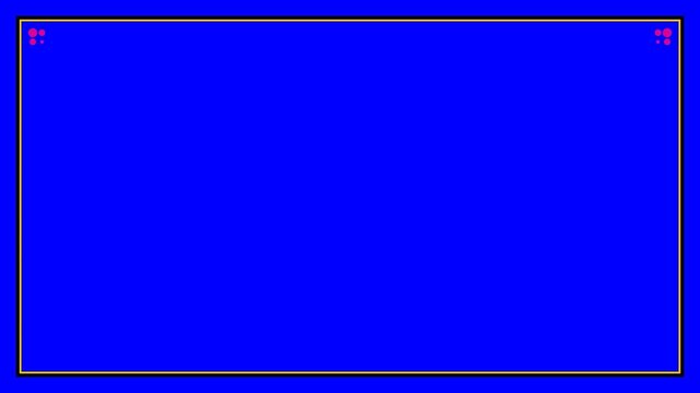 Vibrant blue digital screen background features minimalist gold border frame with corner accent icons for modern motion graphic video animation