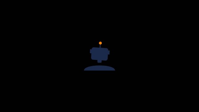 Minimalist robot character floating in dark space with glowing orange antenna creates a smooth looping motion for digital animation video