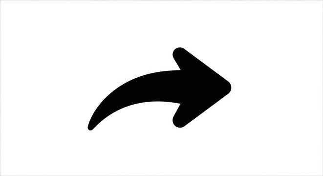 Black curved arrow pointing to the right on white background.