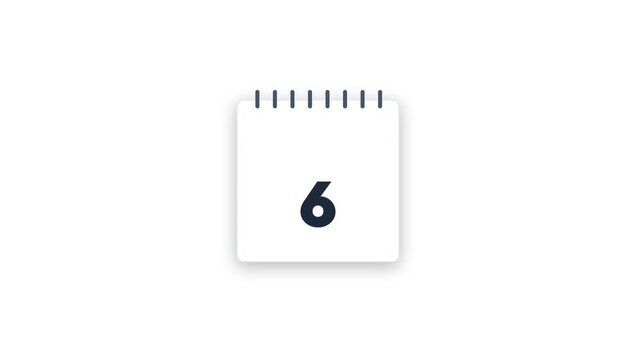 Minimalist calendar animation flipping through sequential dates showing the rapid passage of time in this smooth digital motion video