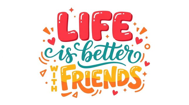 Colorful dynamic typographic design quote Life Is Better With Friends for celebration card or poster on white