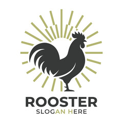 Rooster Logo Design Featuring A Majestic Bird Silhouette With Sunburst Elements © MDZOSHEWER