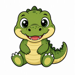 Fototapeta premium Cute cartoon crocodile illustration isolated on a white background with a happy smile in colorful flat vector style.
