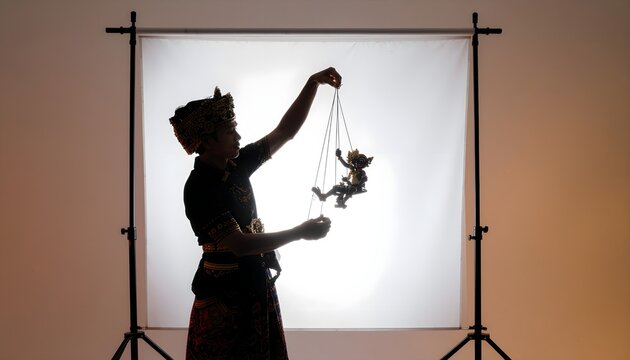 Wayang Kulit Puppeteer Performing