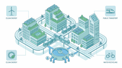 Fototapeta premium Isometric Vector Infographic of Zero Emission Future Green City
