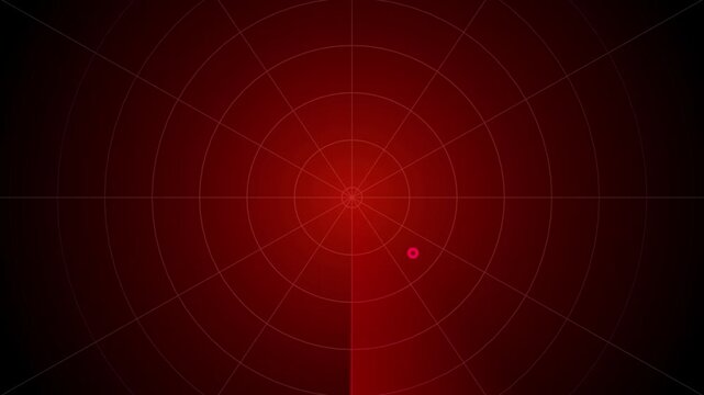 Red radar screen with concentric circles and two target blips display sonar