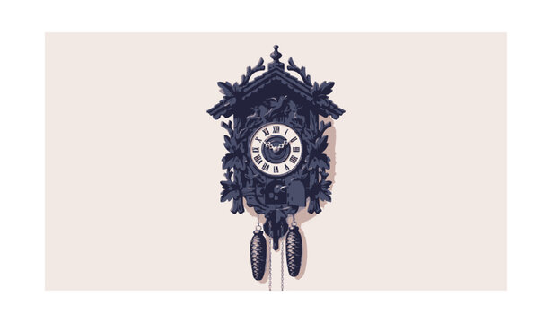 Realistic Wooden Cuckoo Wall Clock 3D Style Vector Icon Illustration Isolated