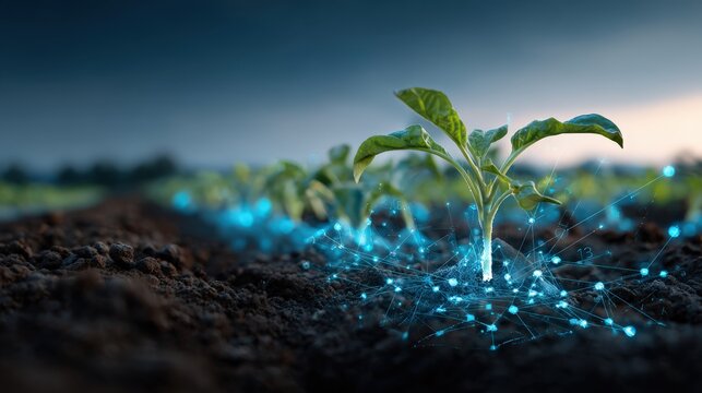 A young seedling sprouts from the rich earth. ..Created with Generative AI, not depicting real subjects.