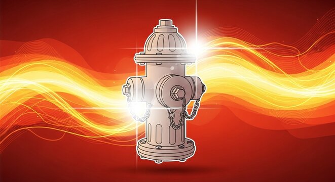 Stylized Fire Hydrant Illustration with Abstract Heatwave Background - Intense Summer Heat Graphics