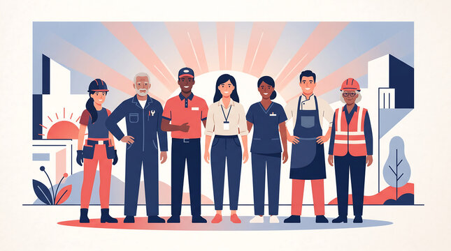 Flat Illustration of Smiling Workers From Different Professions
