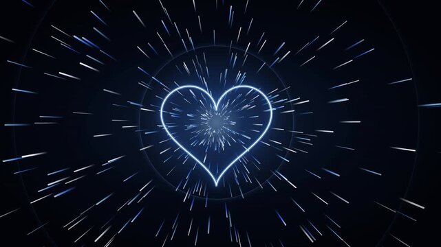 Swirling Blue and Silver Particle Trails Converging into a Heart
