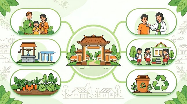 Healthy and sustainable village community development infographic