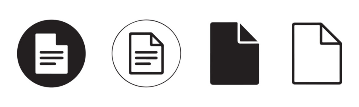 Document icon set vector black and white for web. set of file document sign illustration.